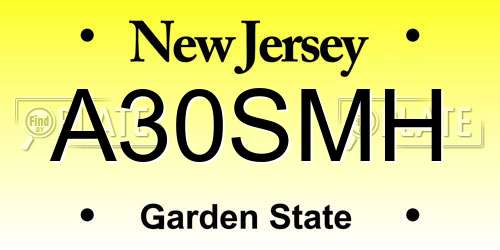 A30SMH New Jersey License Plate