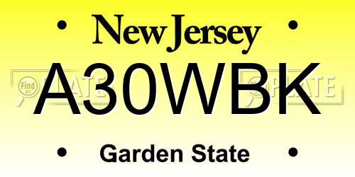 A30WBK New Jersey License Plate