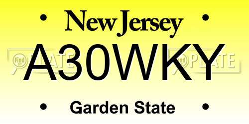 A30WKY New Jersey License Plate