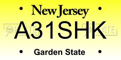A31SHK New Jersey License Plate