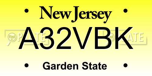 A32VBK New Jersey License Plate