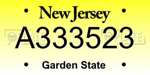 A333523 New Jersey License Plate