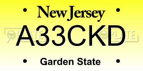 A33CKD New Jersey License Plate