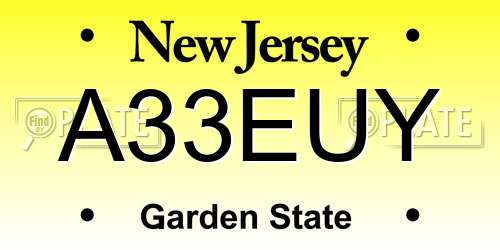 A33EUY New Jersey License Plate