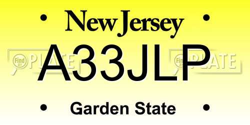 A33JLP New Jersey License Plate