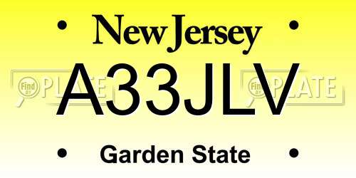 A33JLV New Jersey License Plate