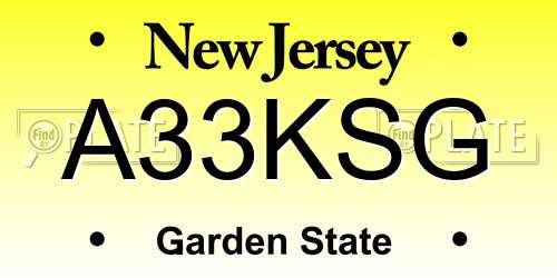 A33KSG New Jersey License Plate