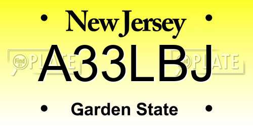 A33LBJ New Jersey License Plate