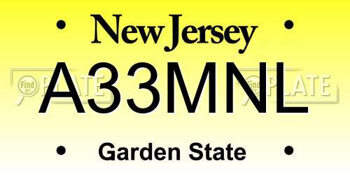 A33MNL New Jersey License Plate