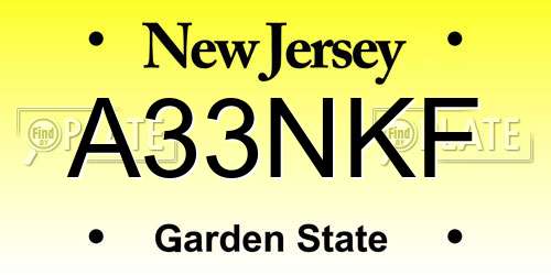 A33NKF New Jersey License Plate