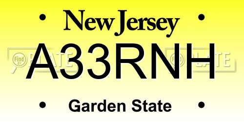 A33RNH New Jersey License Plate