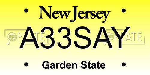 A33SAY New Jersey License Plate