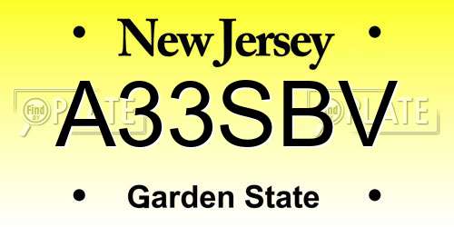 A33SBV New Jersey License Plate
