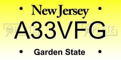A33VFG New Jersey License Plate