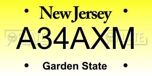 A34AXM New Jersey License Plate
