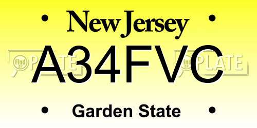 A34FVC New Jersey License Plate