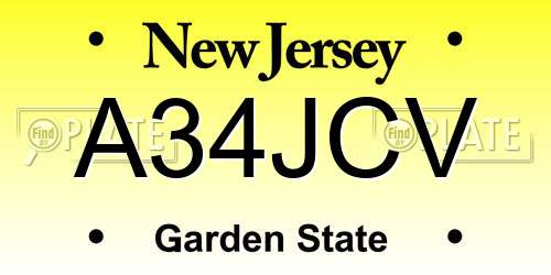 A34JCV New Jersey License Plate