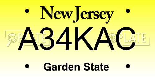 A34KAC New Jersey License Plate