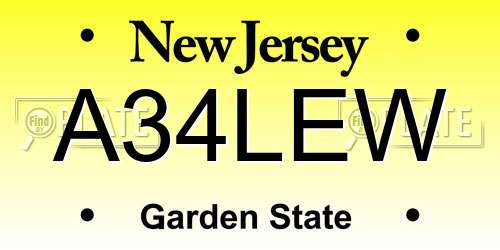 A34LEW New Jersey License Plate