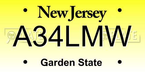A34LMW New Jersey License Plate
