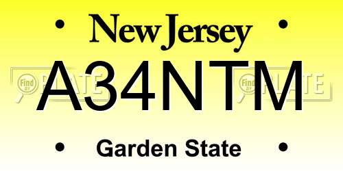 A34NTM New Jersey License Plate