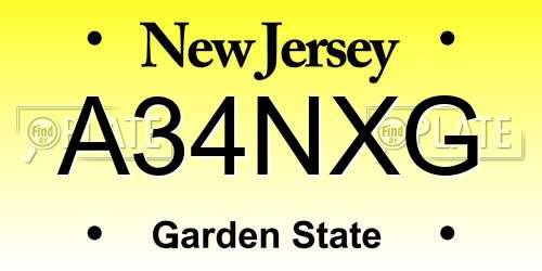 A34NXG New Jersey License Plate