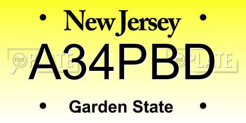 A34PBD New Jersey License Plate