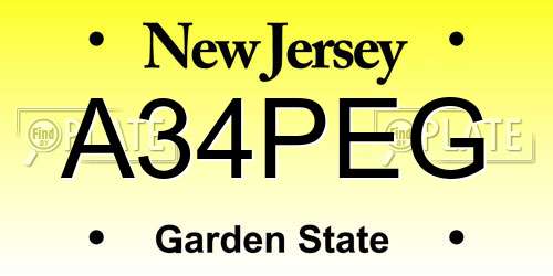 A34PEG New Jersey License Plate