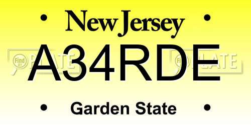 A34RDE New Jersey License Plate