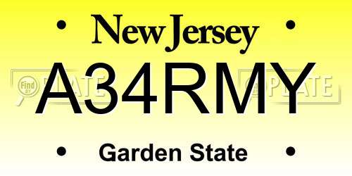 A34RMY New Jersey License Plate