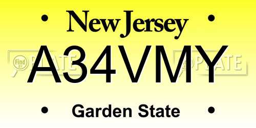A34VMY New Jersey License Plate