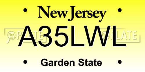 A35LWL New Jersey License Plate