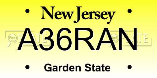 A36RAN New Jersey License Plate