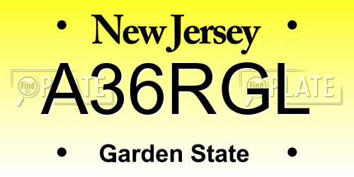 A36RGL New Jersey License Plate