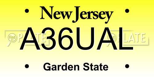 A36UAL New Jersey License Plate