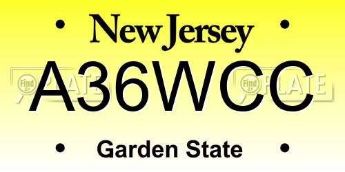 A36WCC New Jersey License Plate