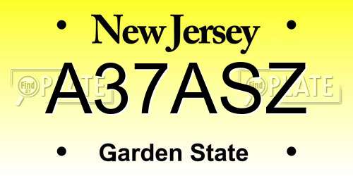 A37ASZ New Jersey License Plate