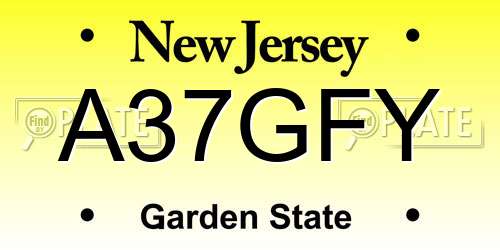 A37GFY New Jersey License Plate