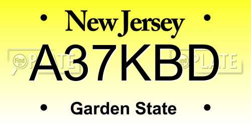 A37KBD New Jersey License Plate
