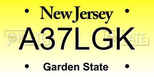 A37LGK New Jersey License Plate