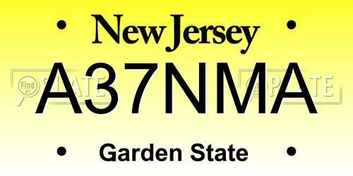 A37NMA New Jersey License Plate