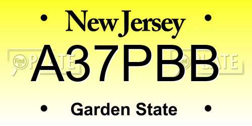 A37PBB New Jersey License Plate