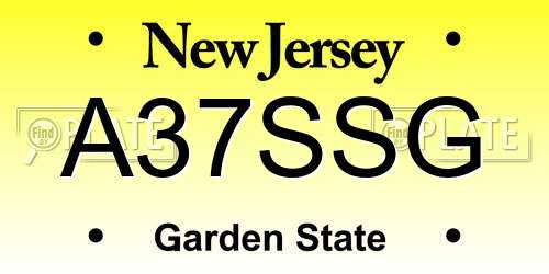 A37SSG New Jersey License Plate