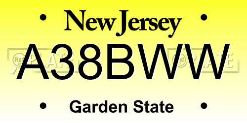 A38BWW New Jersey License Plate