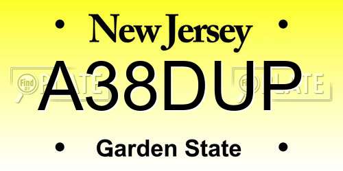 A38DUP New Jersey License Plate