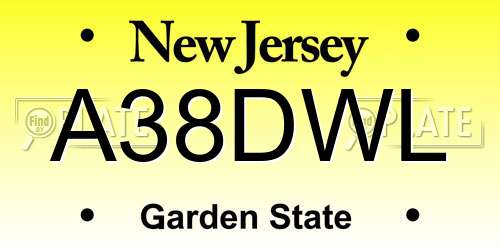 A38DWL New Jersey License Plate