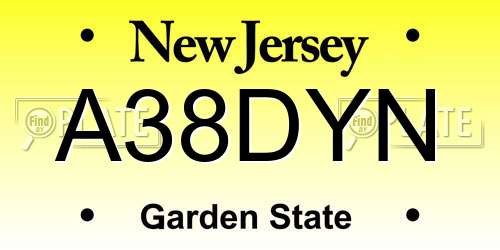 A38DYN New Jersey License Plate