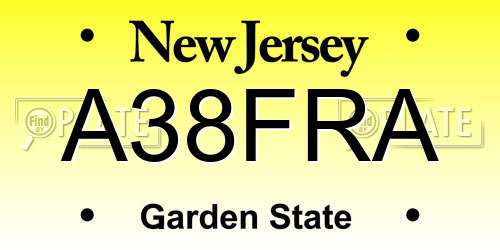 A38FRA New Jersey License Plate