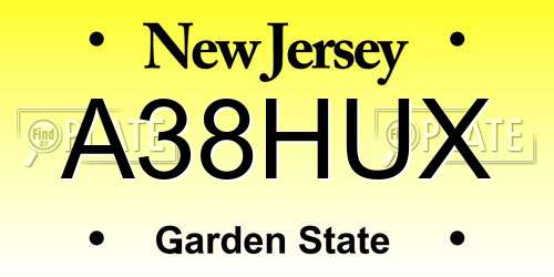 A38HUX New Jersey License Plate