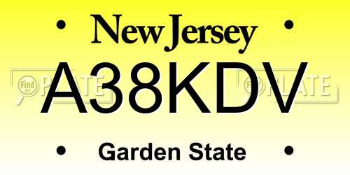 A38KDV New Jersey License Plate
